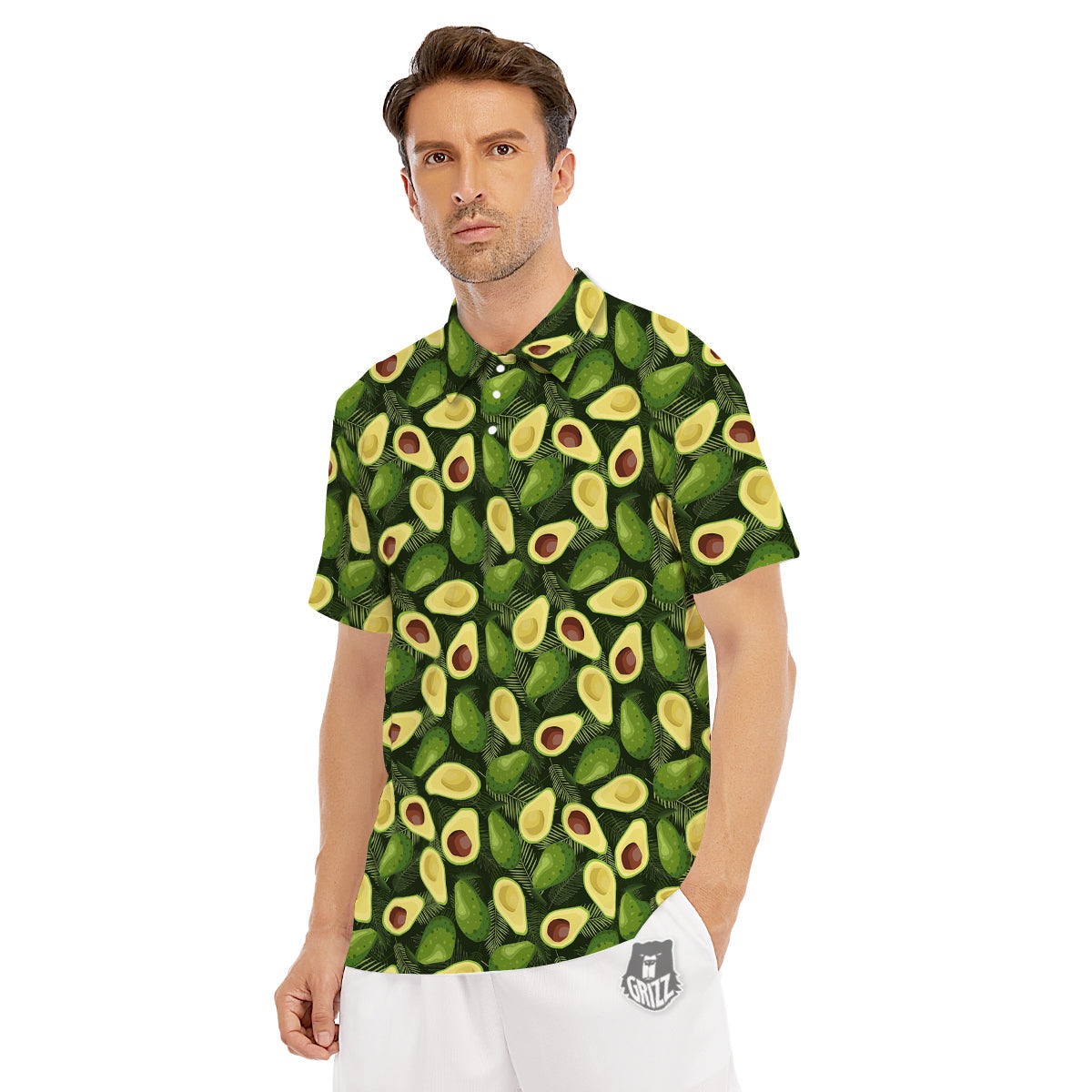 Avocado Half Cut Print Pattern Men's Golf Shirts-grizzshop