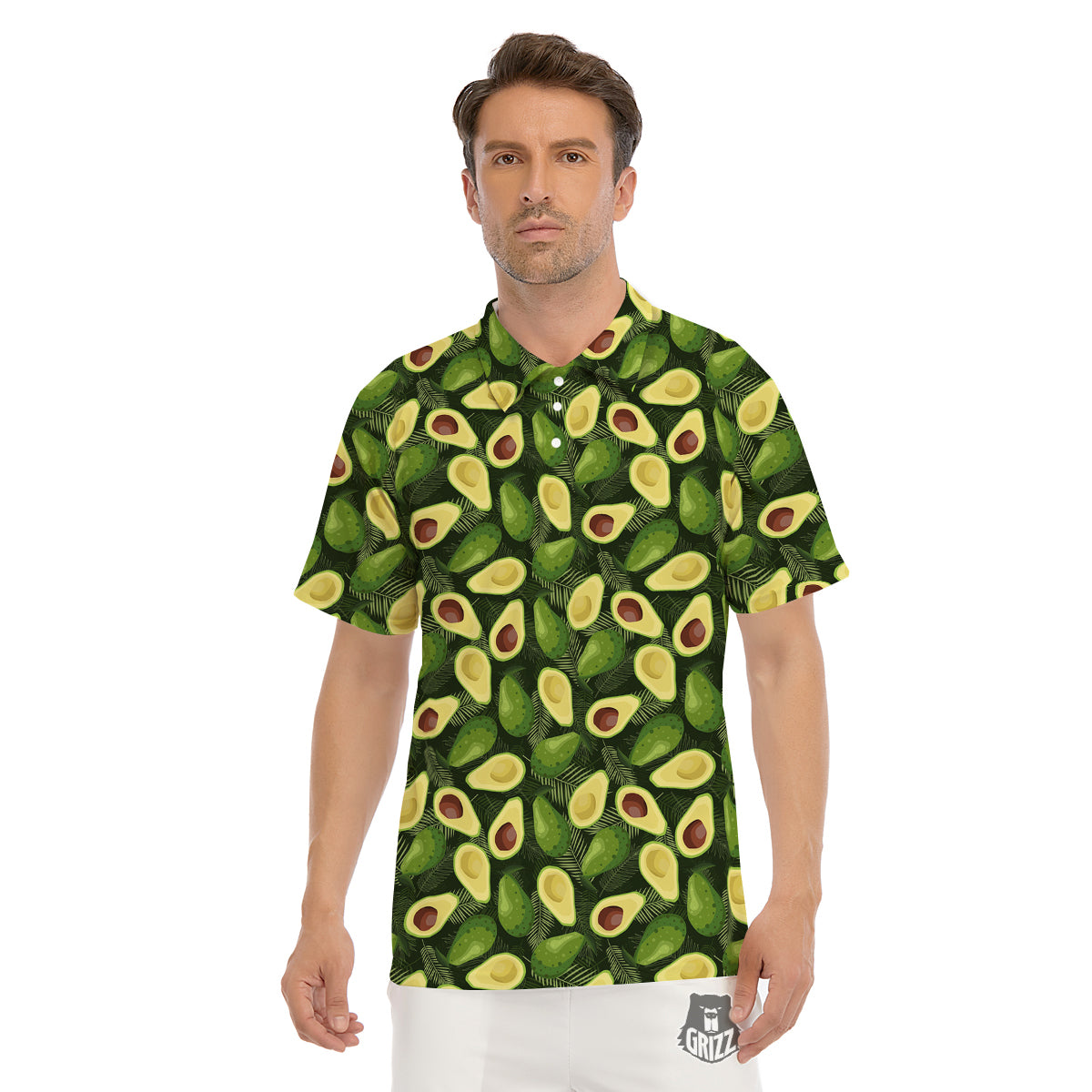 Avocado Half Cut Print Pattern Men's Golf Shirts-grizzshop