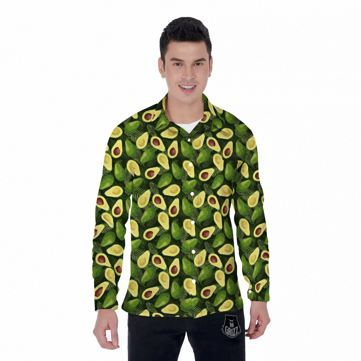 Avocado Half Cut Print Pattern Men's Long Sleeve Shirts-grizzshop