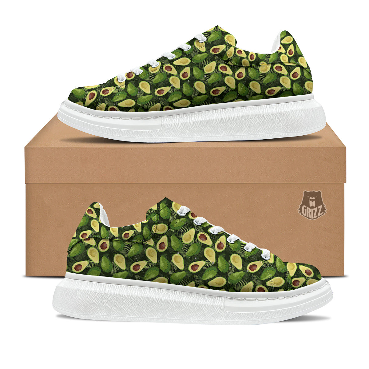 Avocado Half Cut Print Pattern Platform Shoes-grizzshop