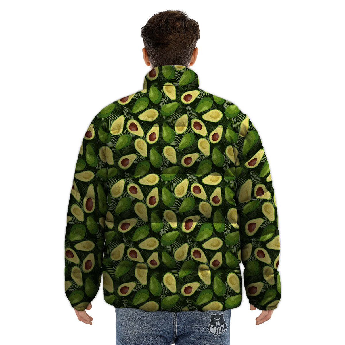 Avocado Half Cut Print Pattern Puffer Jacket-grizzshop