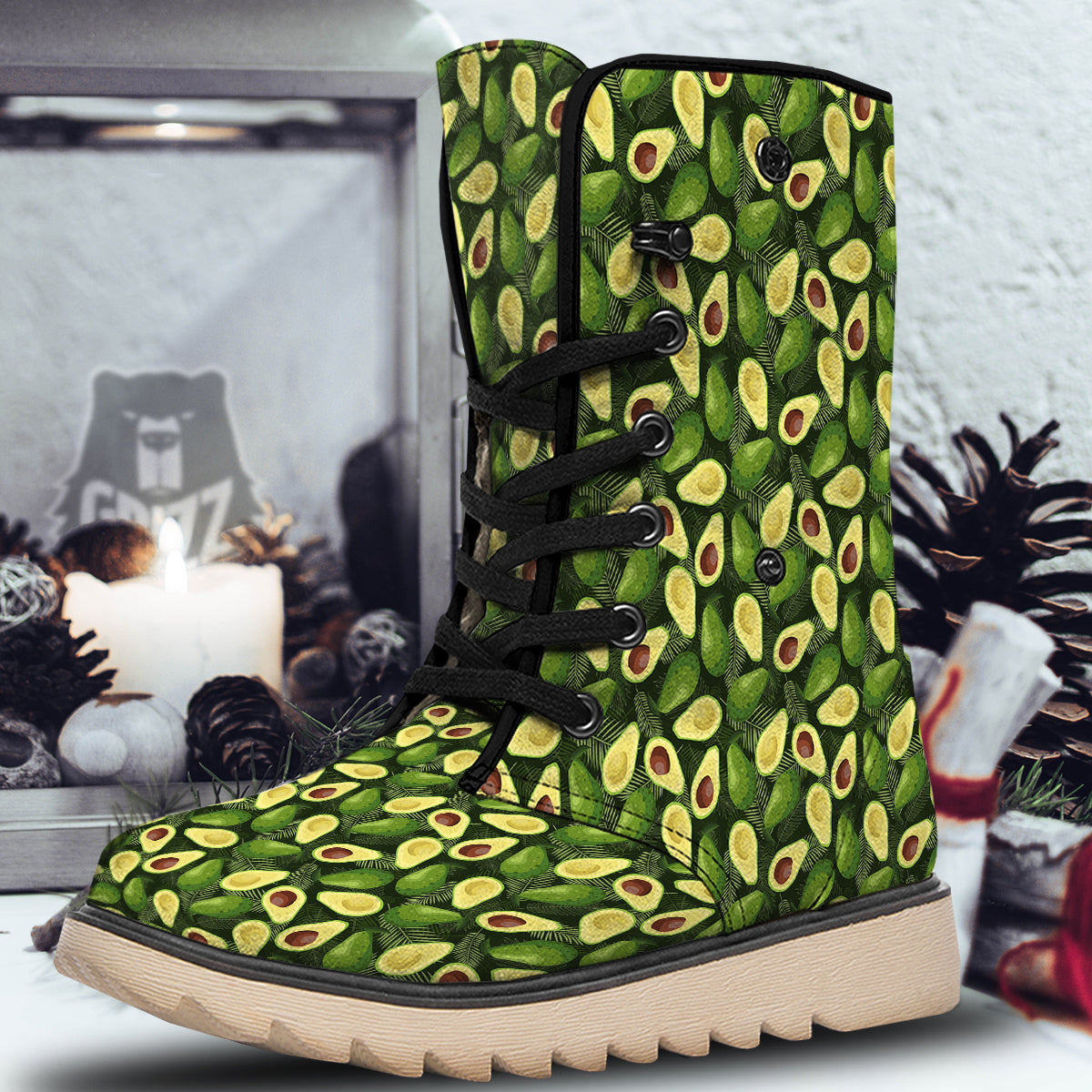 Avocado Half Cut Print Pattern Snow Boots-grizzshop