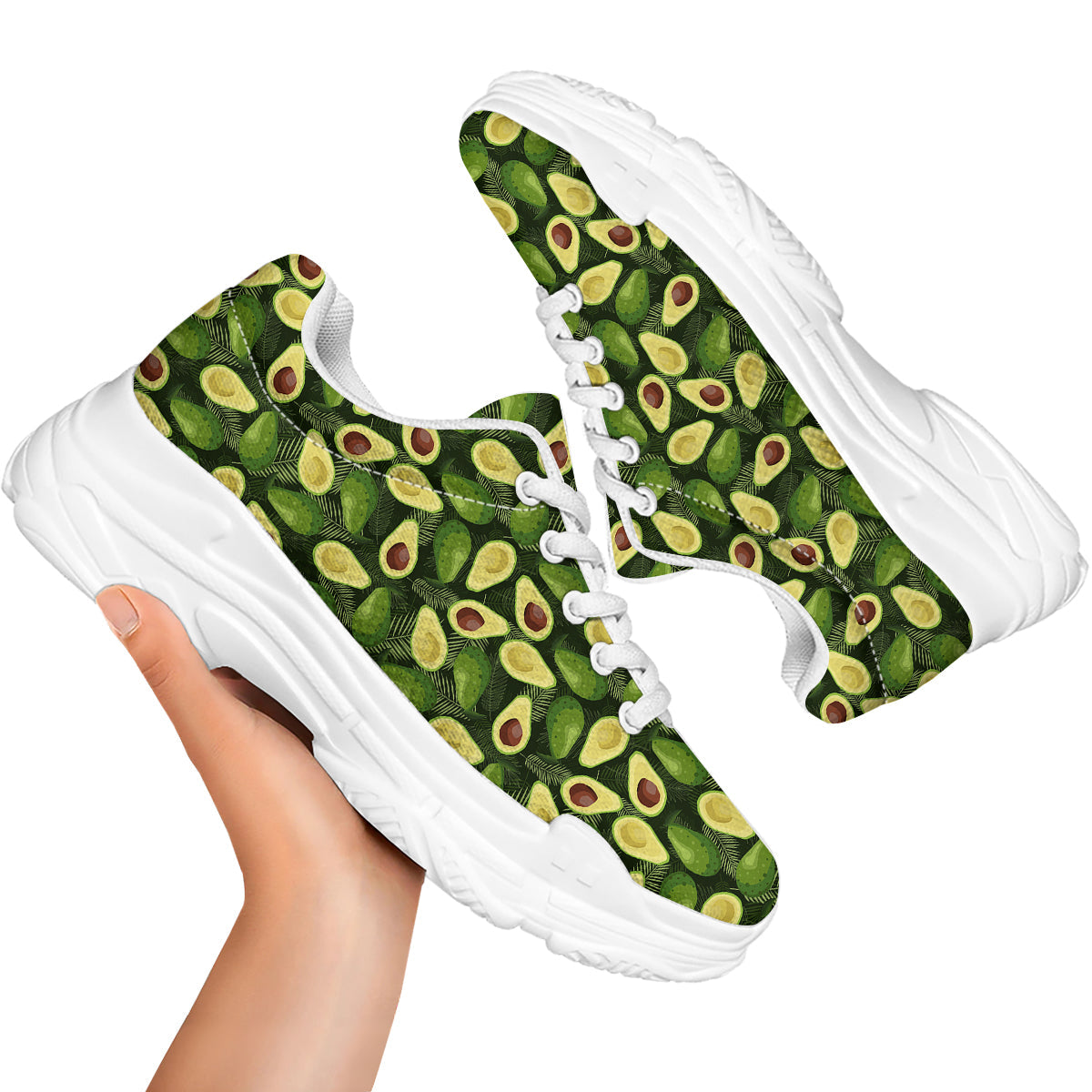 Avocado Half Cut Print Pattern White Chunky Shoes-grizzshop