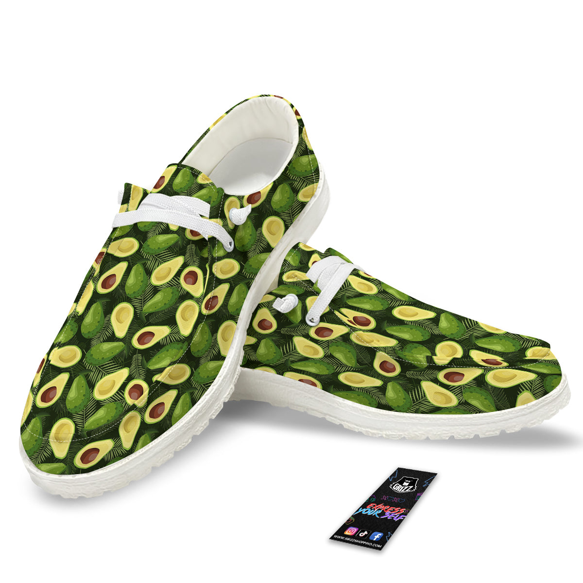Avocado Half Cut Print Pattern White Loafers-grizzshop
