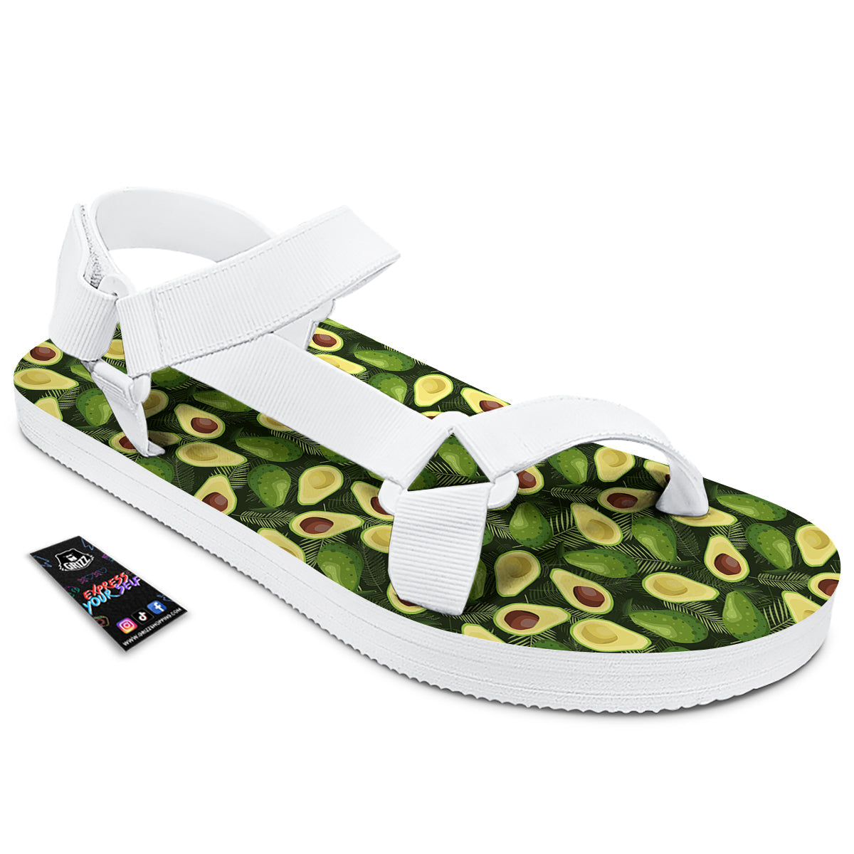Avocado Half Cut Print Pattern White Open Toe Sandals-grizzshop