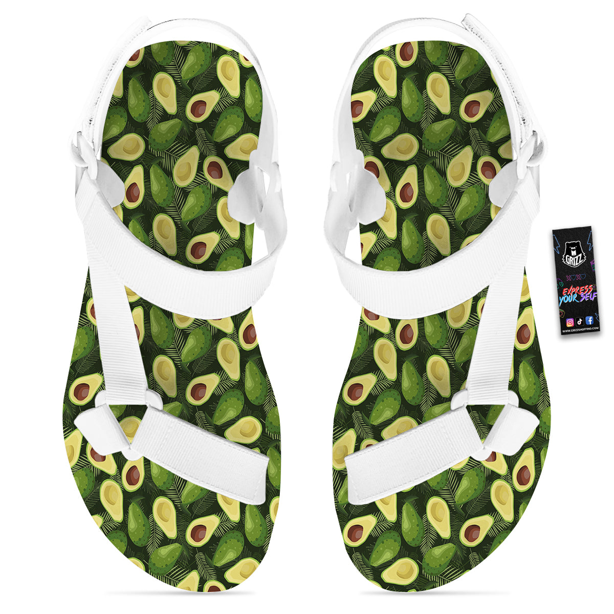 Avocado Half Cut Print Pattern White Open Toe Sandals-grizzshop