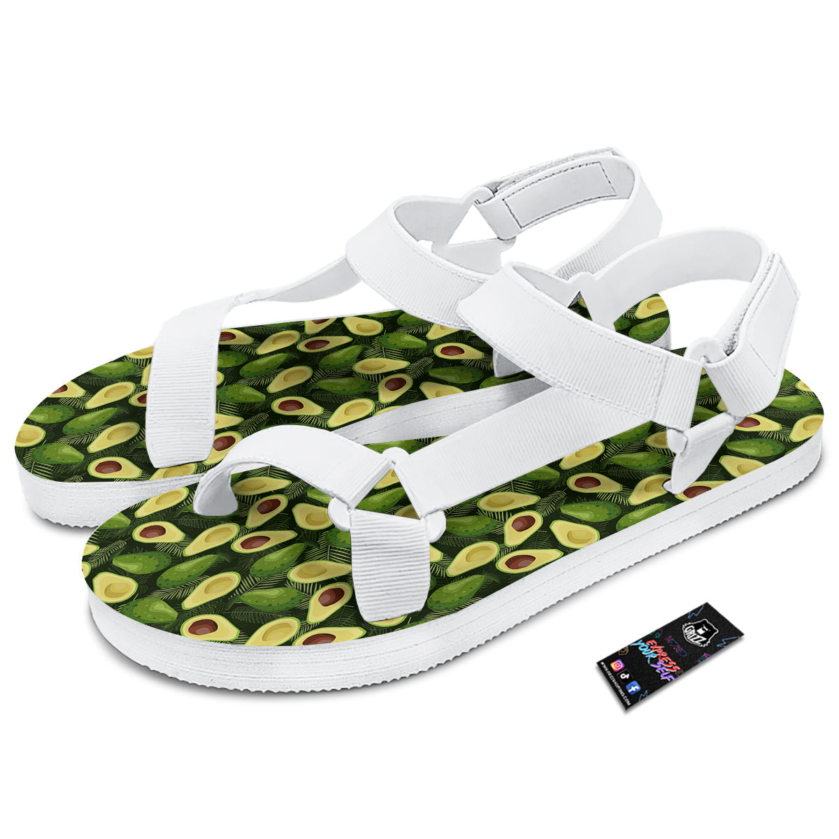 Avocado Half Cut Print Pattern White Open Toe Sandals-grizzshop