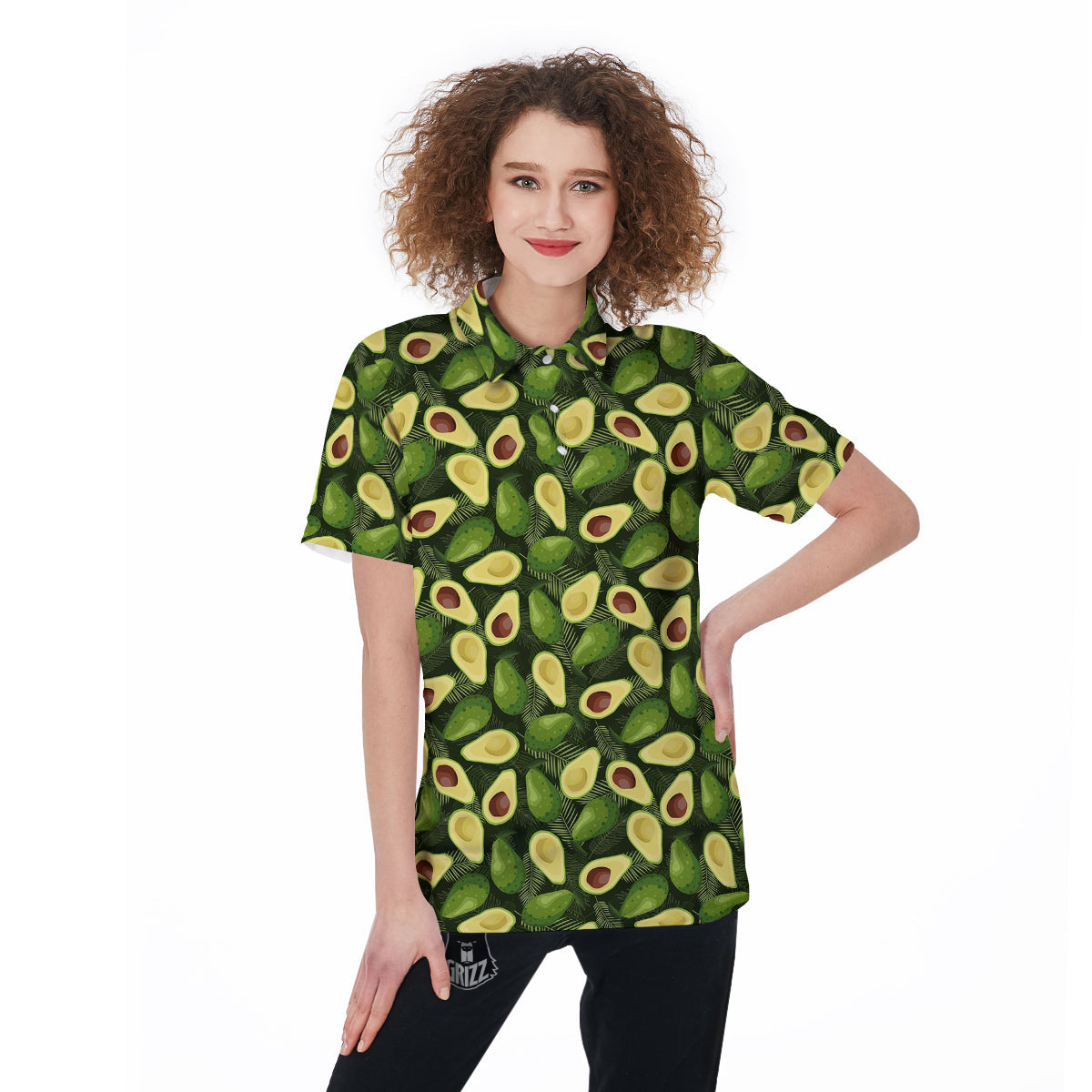 Avocado Half Cut Print Pattern Women's Golf Shirts-grizzshop