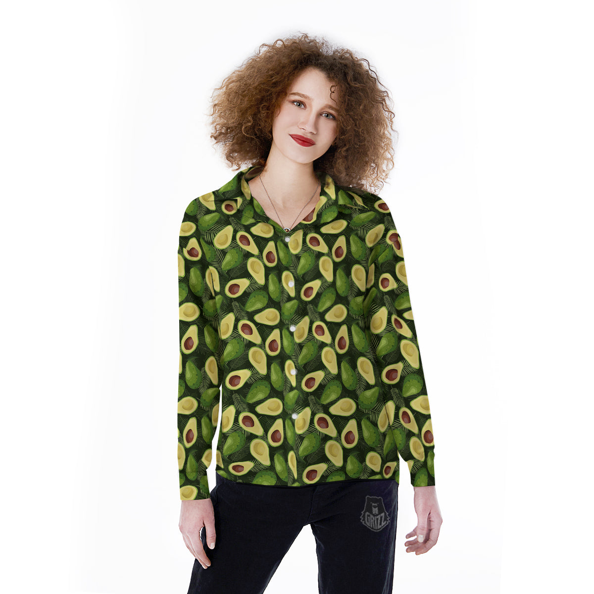 Avocado Half Cut Print Pattern Women's Long Sleeve Shirts-grizzshop