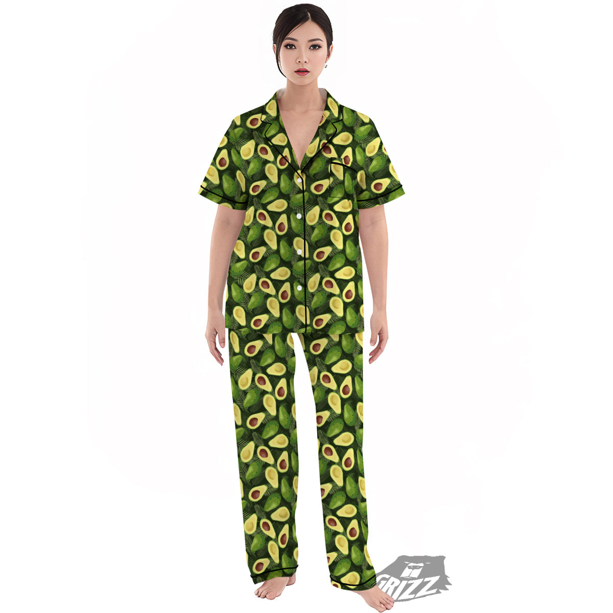 Avocado Half Cut Print Pattern Women's Pajamas Set-grizzshop