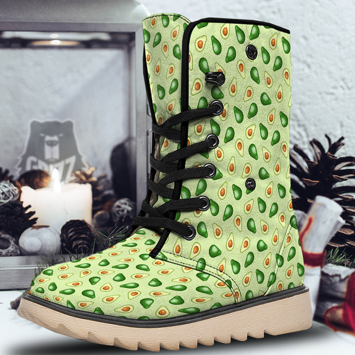 Avocado Half Cut Print Snow Boots-grizzshop