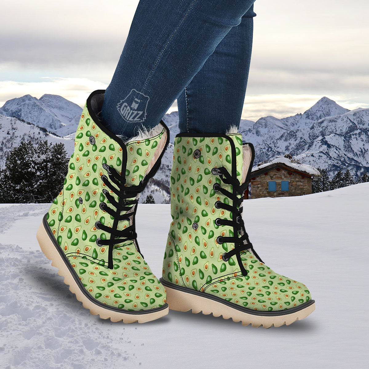 Avocado Half Cut Print Snow Boots-grizzshop