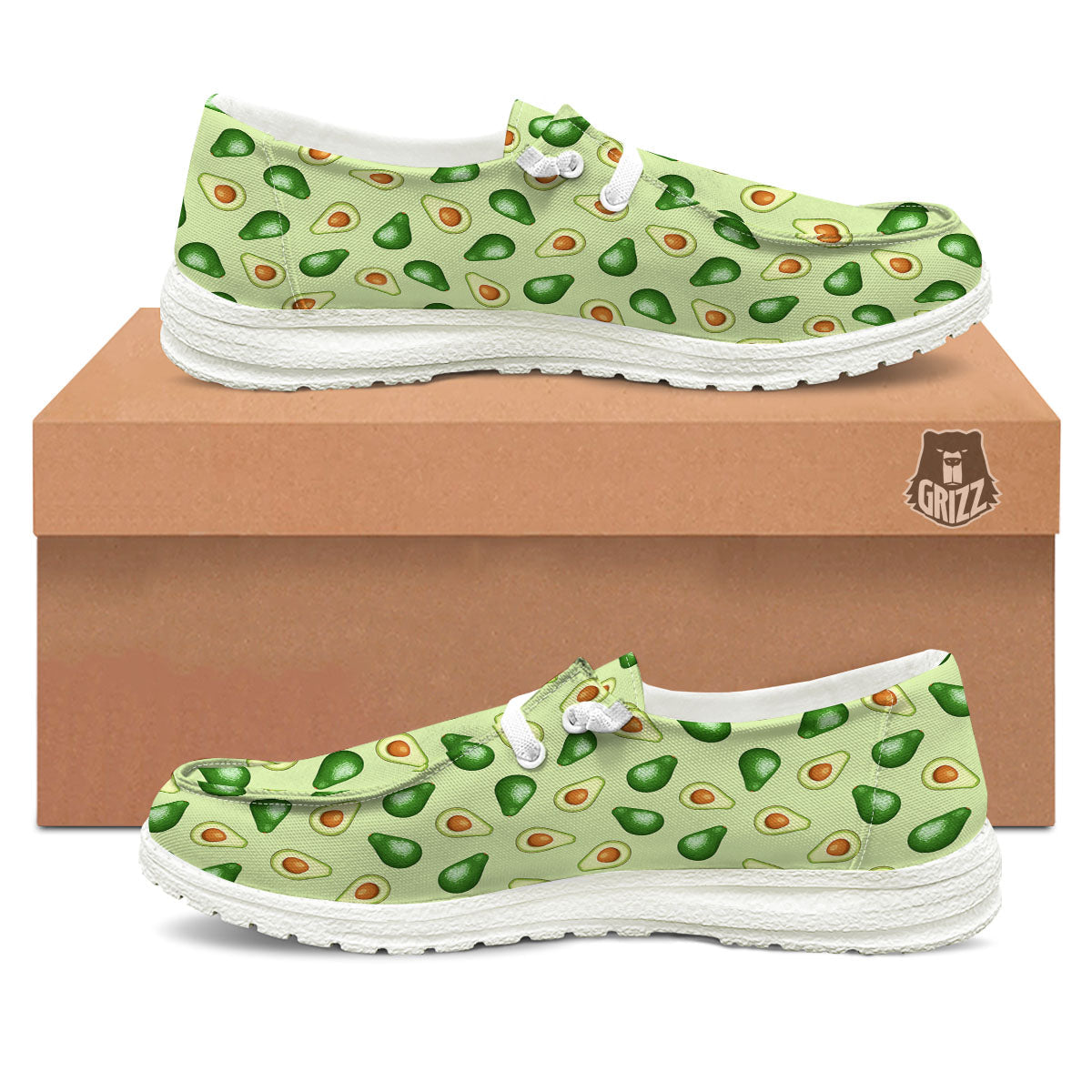 Avocado Half Cut Print White Loafers-grizzshop