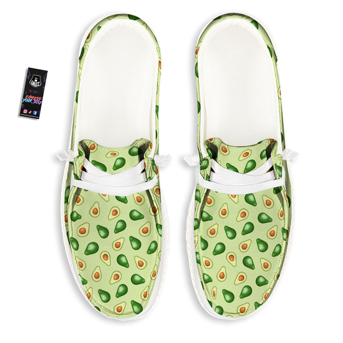 Avocado Half Cut Print White Loafers-grizzshop