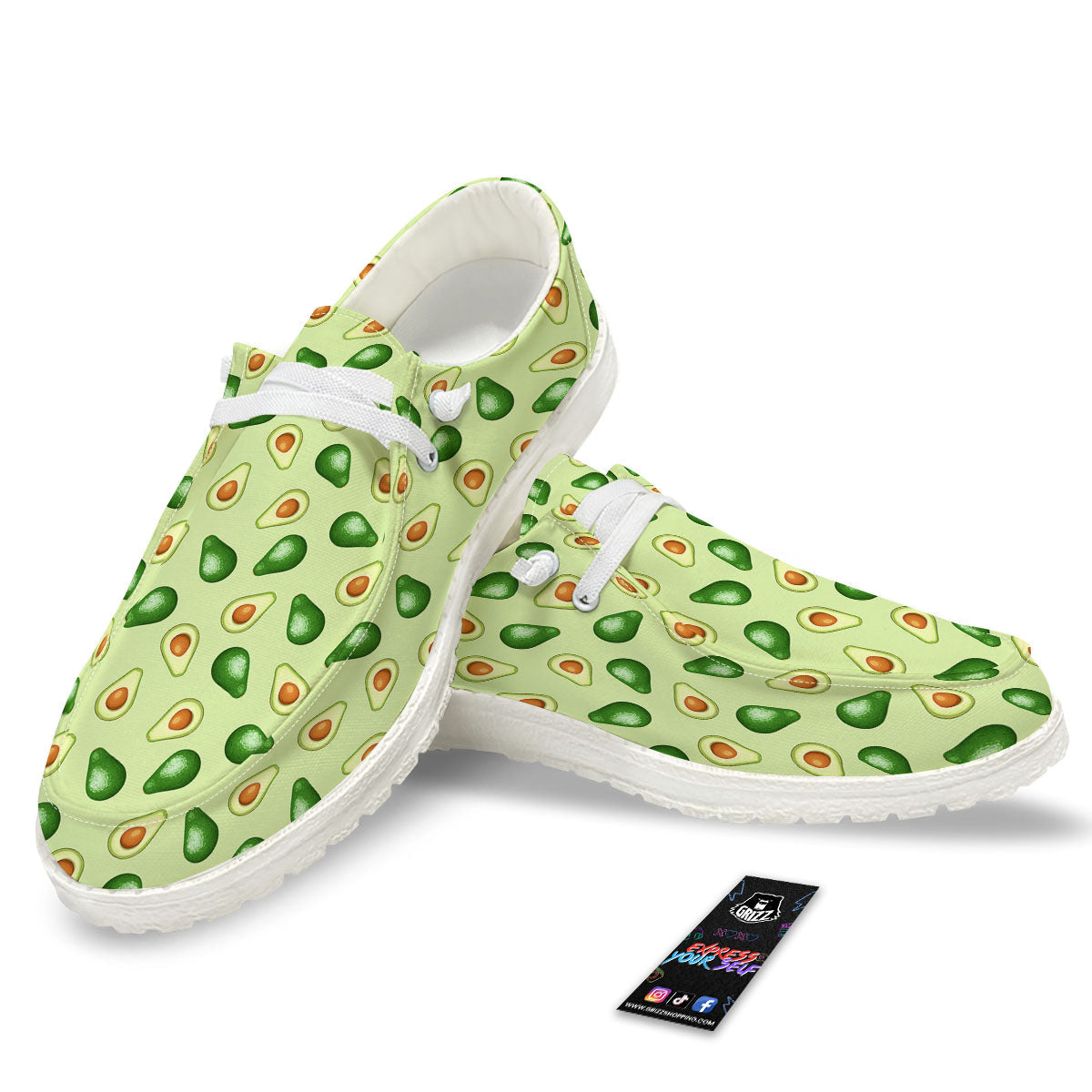 Avocado Half Cut Print White Loafers-grizzshop