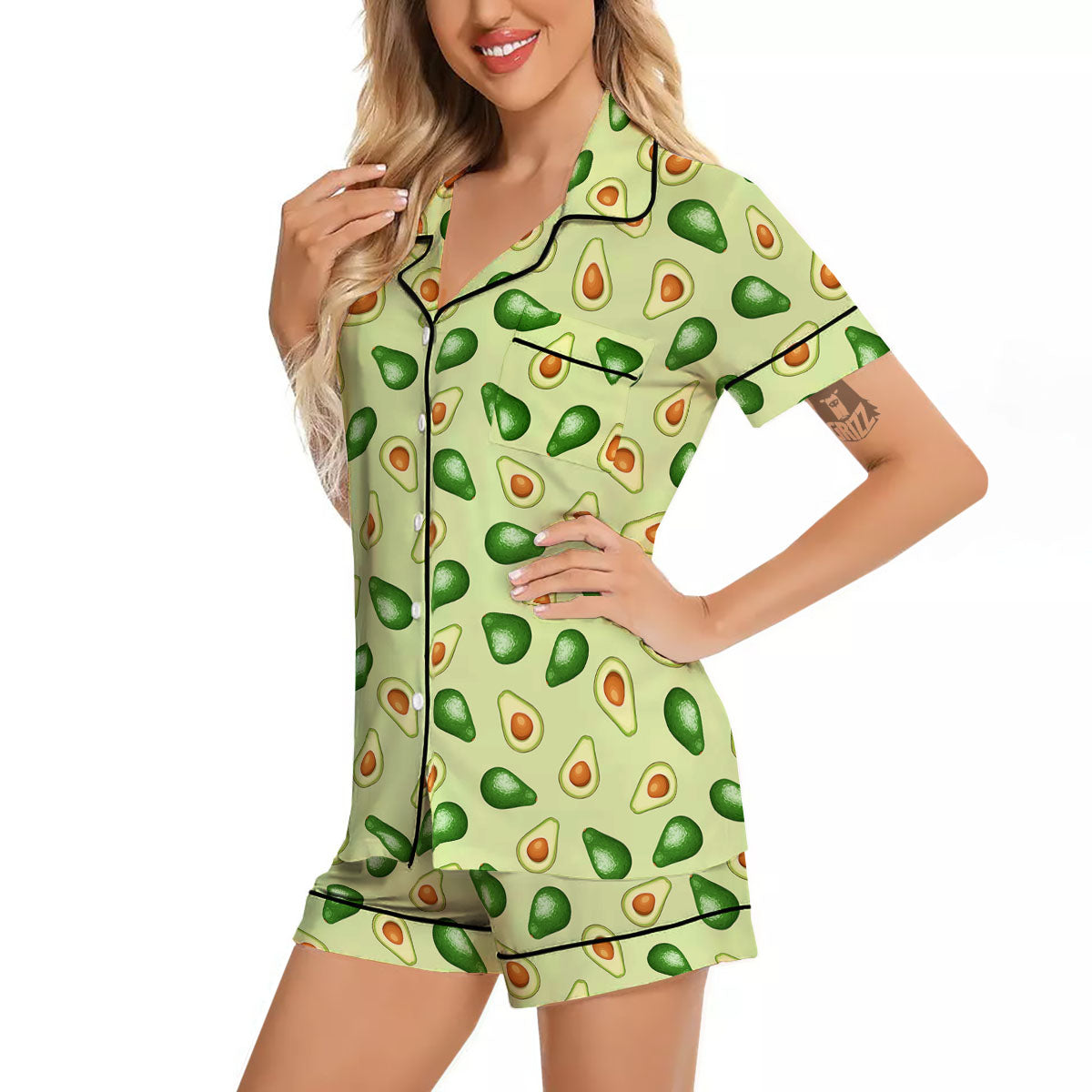 Avocado Half Cut Print Women Silk Pajamas-grizzshop
