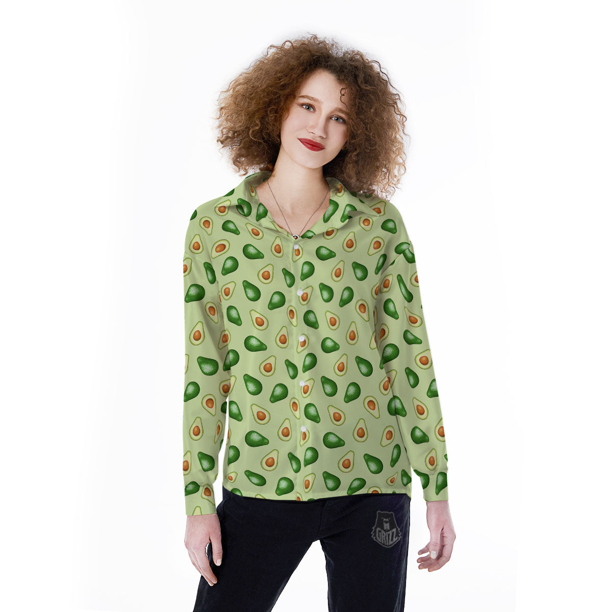 Avocado Half Cut Print Women's Long Sleeve Shirts-grizzshop