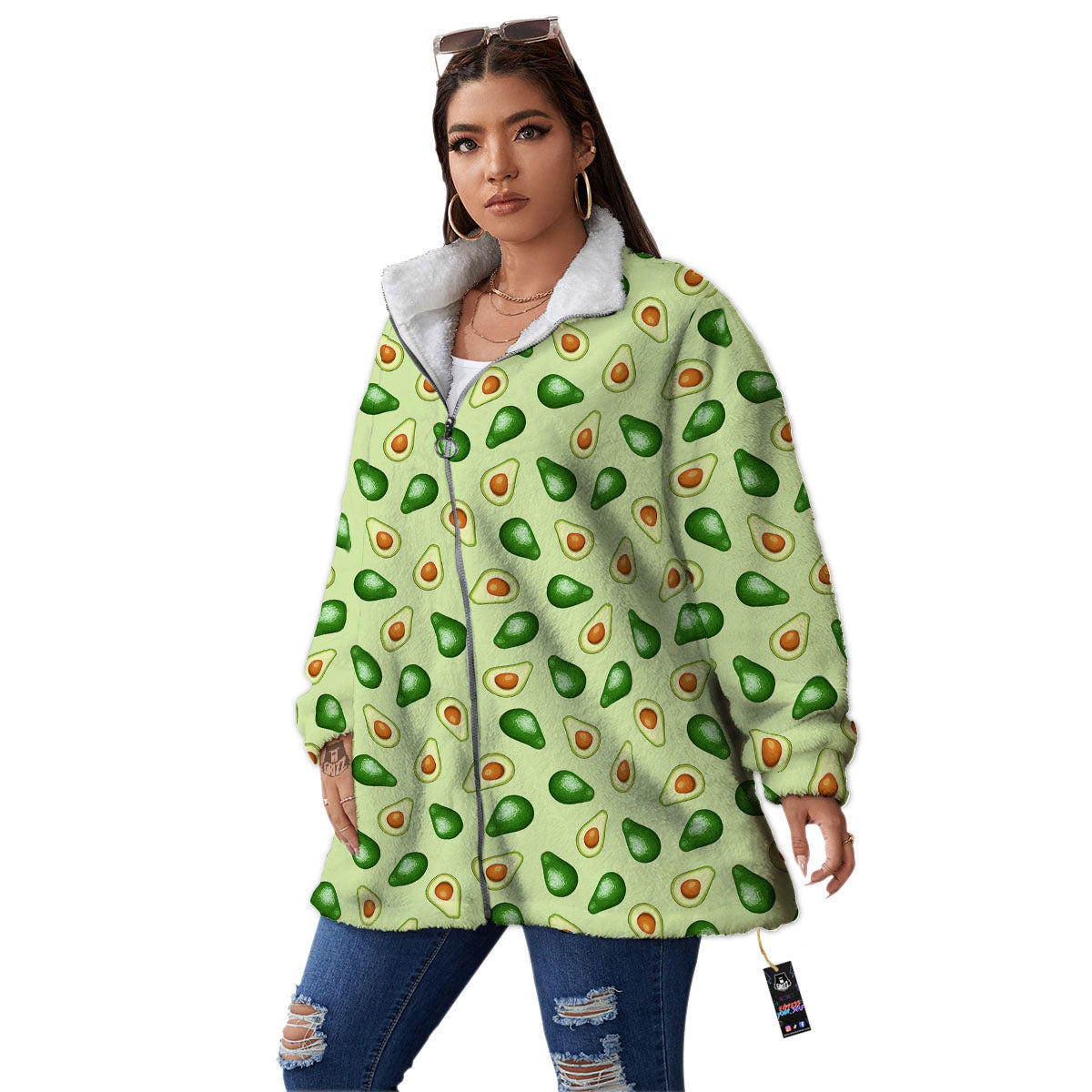 Avocado Half Cut Print Women's Sherpa Jacket-grizzshop