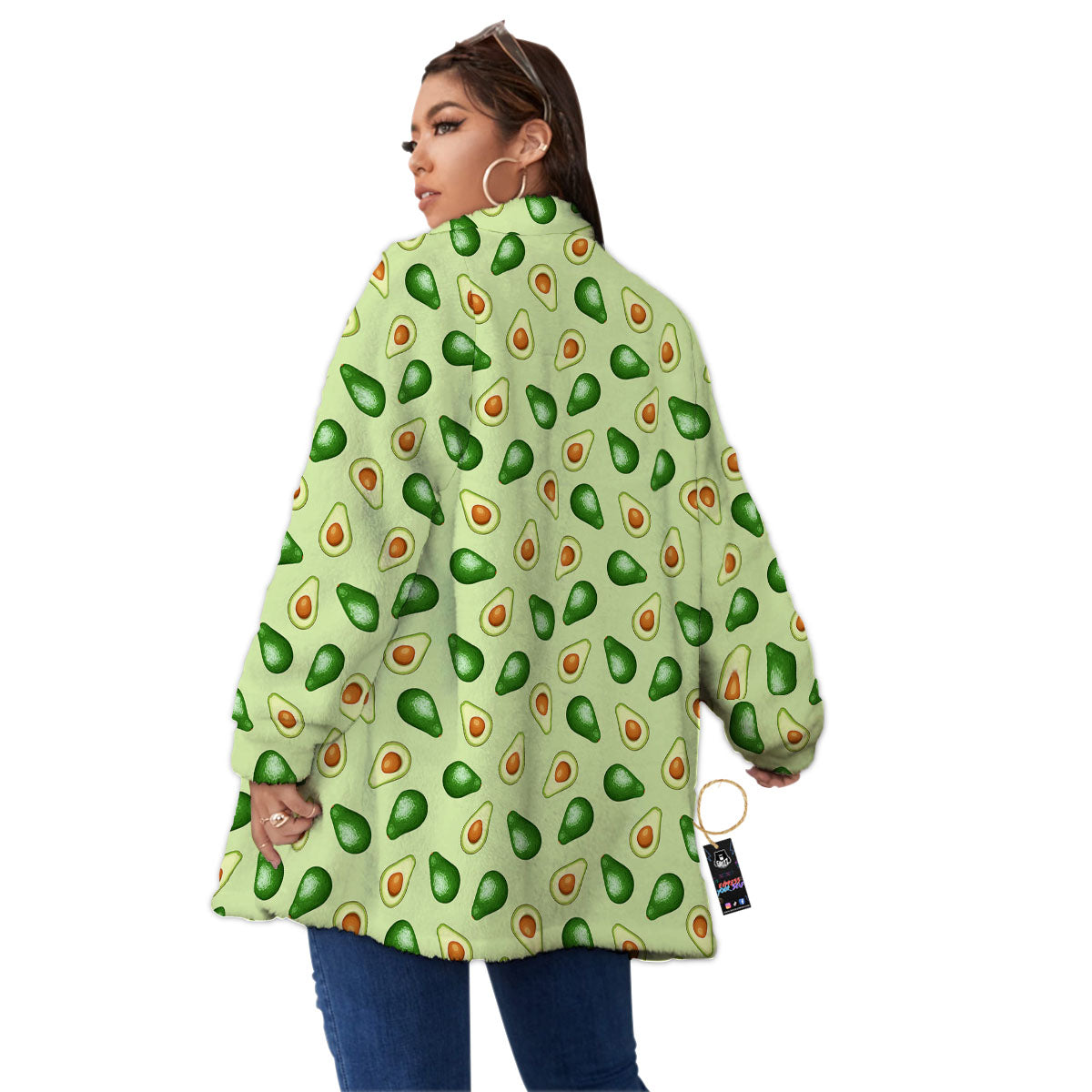 Avocado Half Cut Print Women's Sherpa Jacket-grizzshop