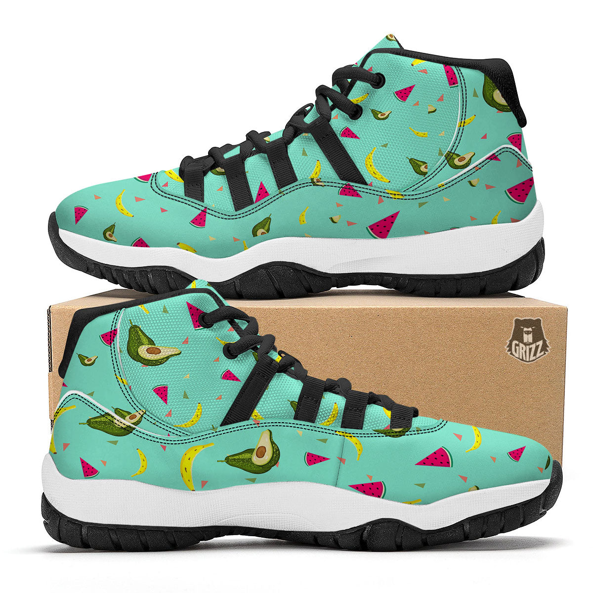 Avocado Mix Fruit Black Bball Shoes-grizzshop