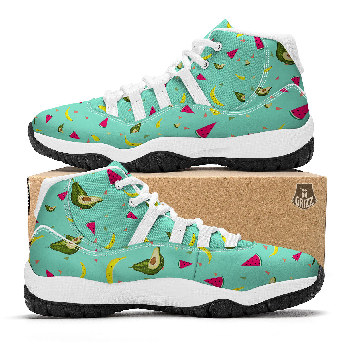Avocado Mix Fruit White Bball Shoes-grizzshop