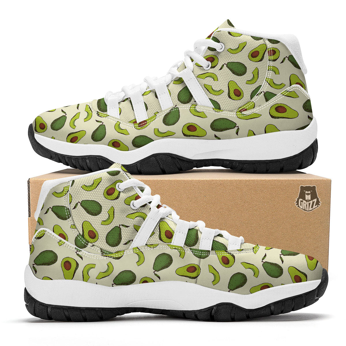 Avocado Pattern White Bball Shoes-grizzshop