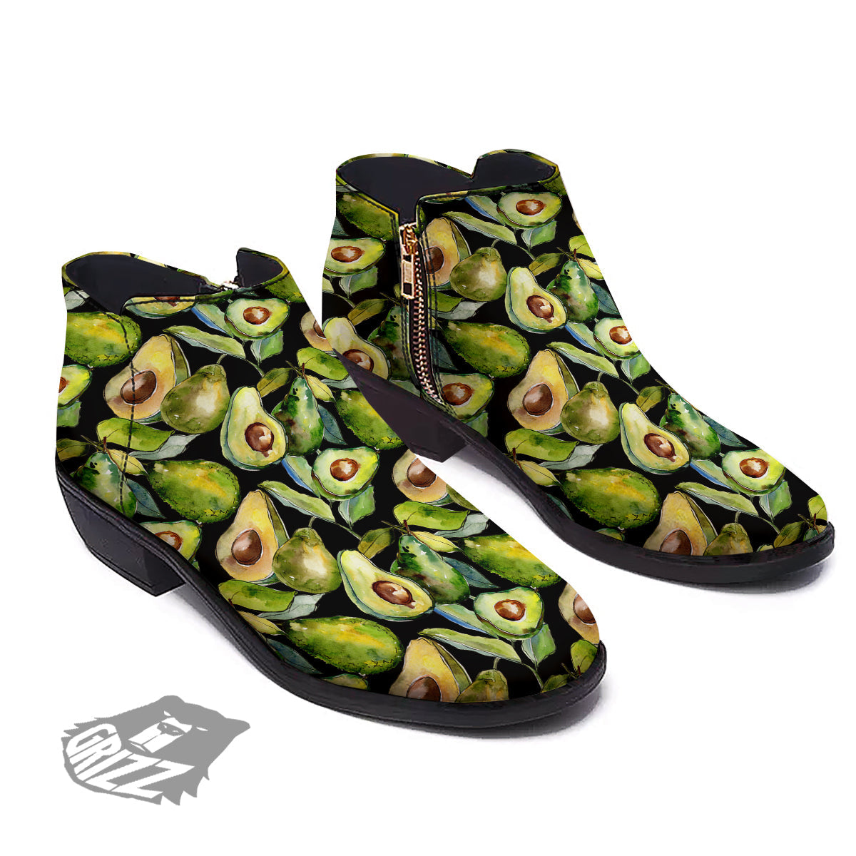 Avocado Watercolor Print Pattern Ankle Boots-grizzshop