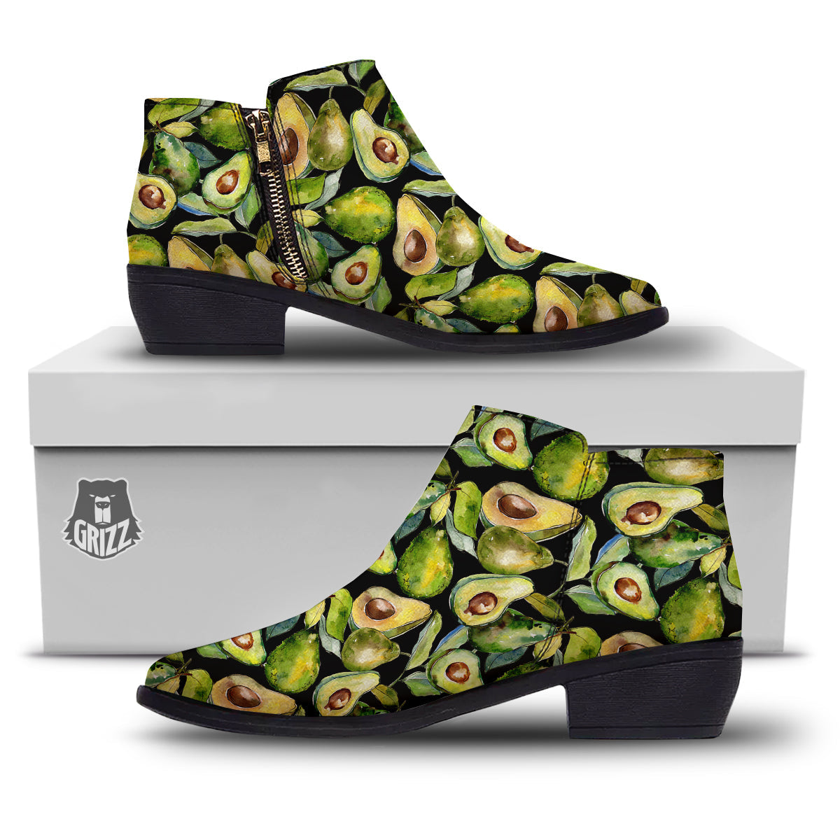 Avocado Watercolor Print Pattern Ankle Boots-grizzshop