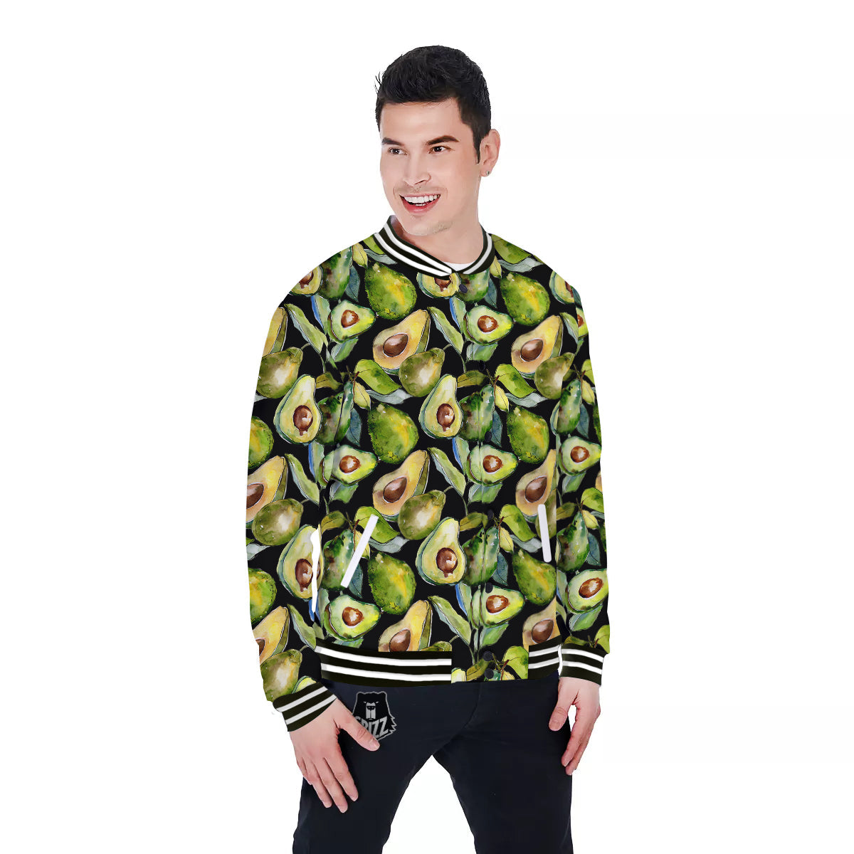 Avocado Watercolor Print Pattern Baseball Jacket-grizzshop