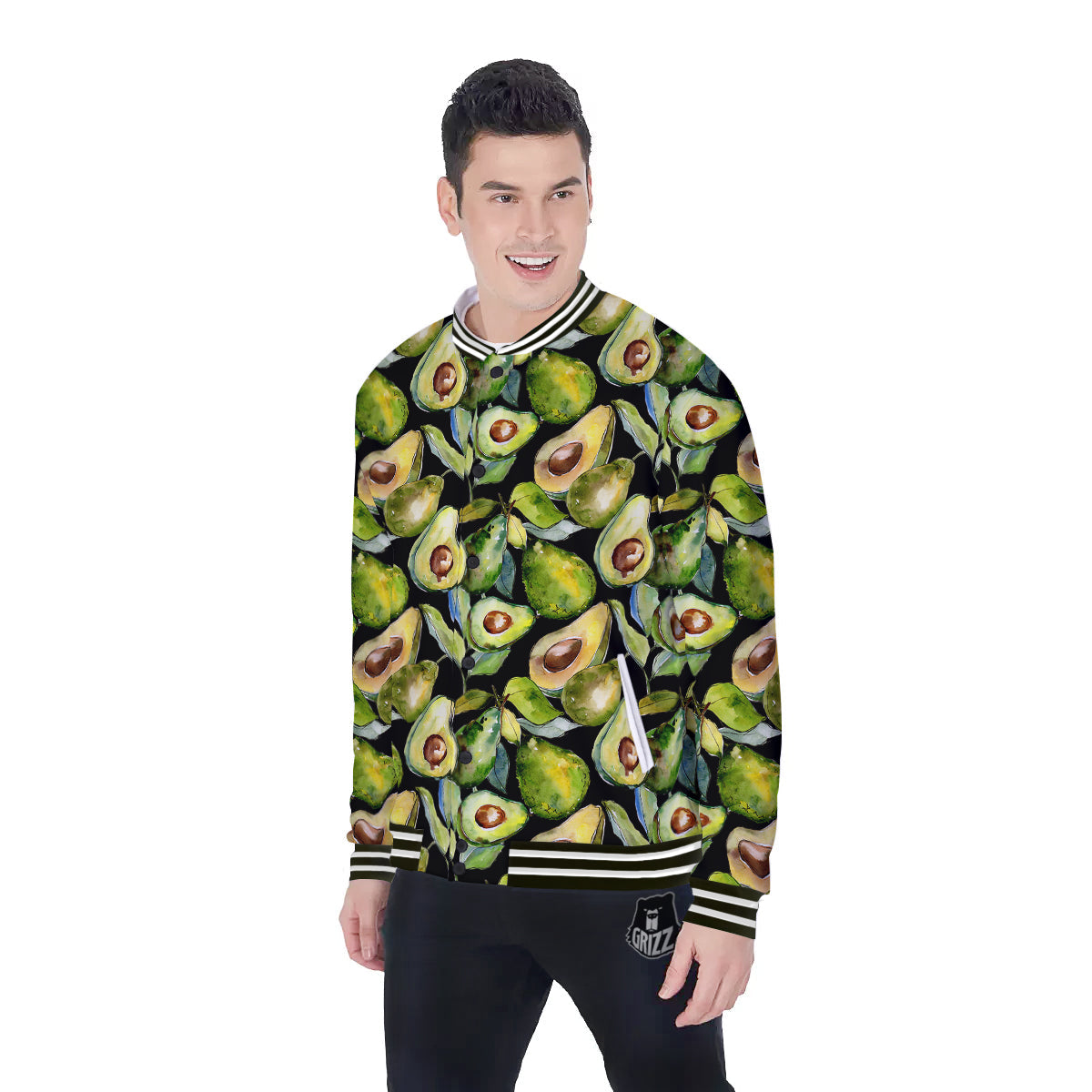 Avocado Watercolor Print Pattern Baseball Jacket-grizzshop