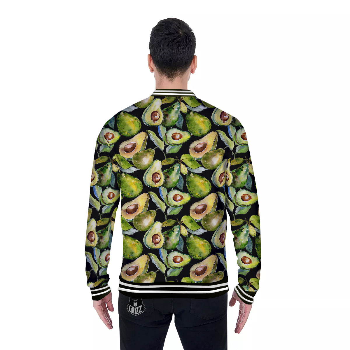 Avocado Watercolor Print Pattern Baseball Jacket-grizzshop