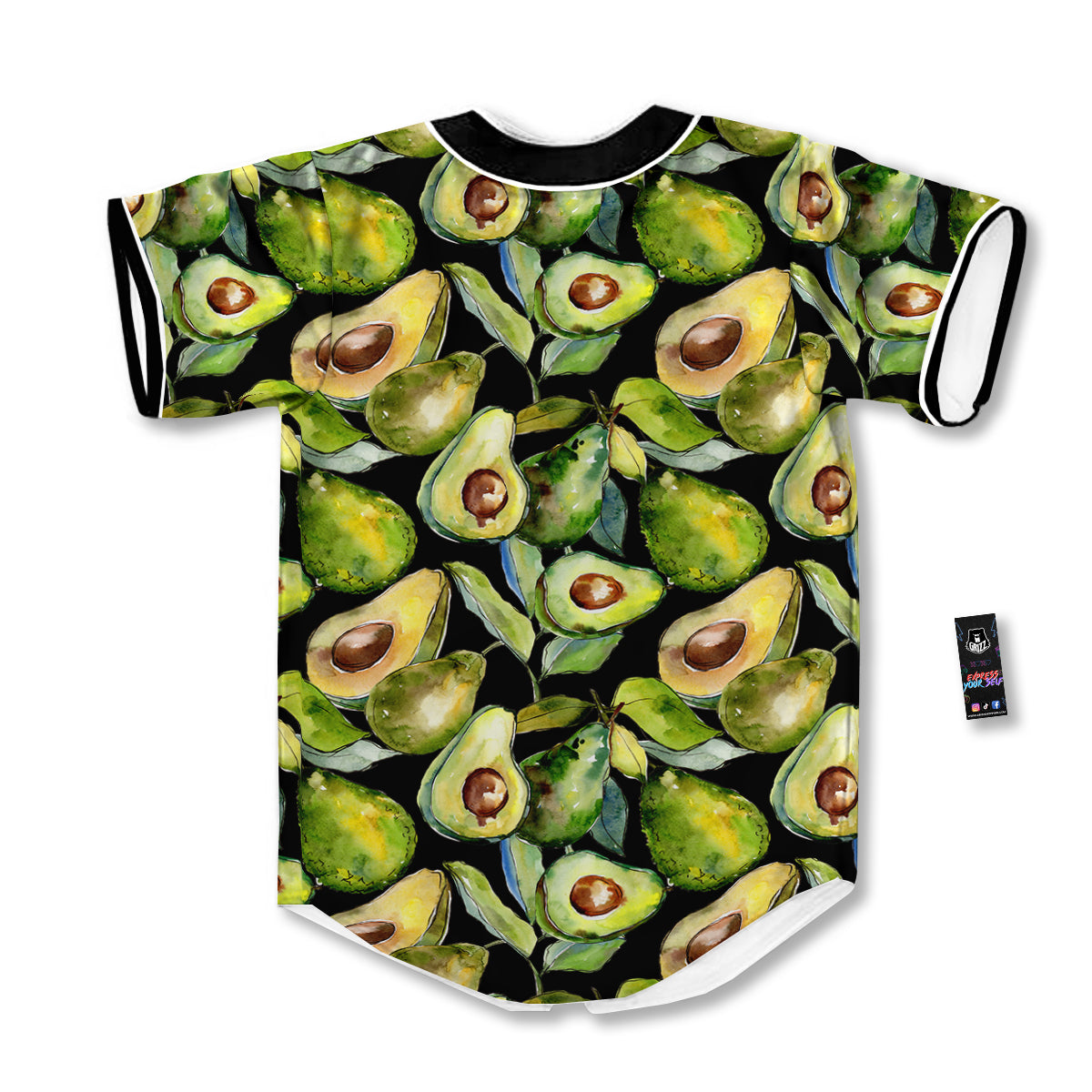 Avocado Watercolor Print Pattern Baseball Jersey-grizzshop
