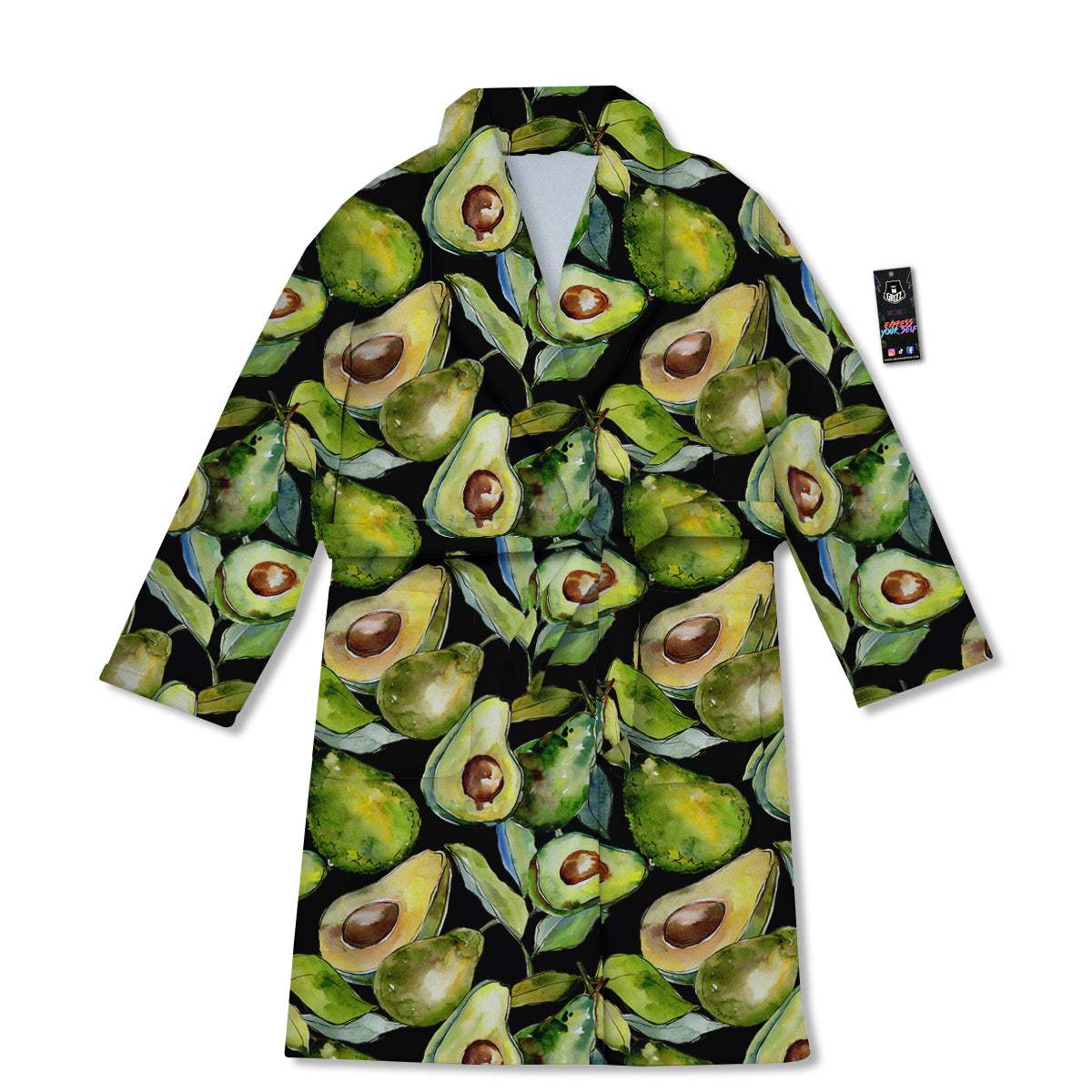 Avocado Watercolor Print Pattern Bathrobe-grizzshop