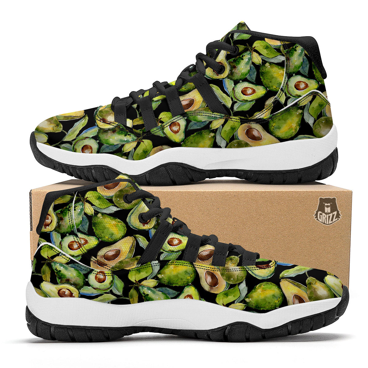 Avocado Watercolor Print Pattern Black Bball Shoes-grizzshop
