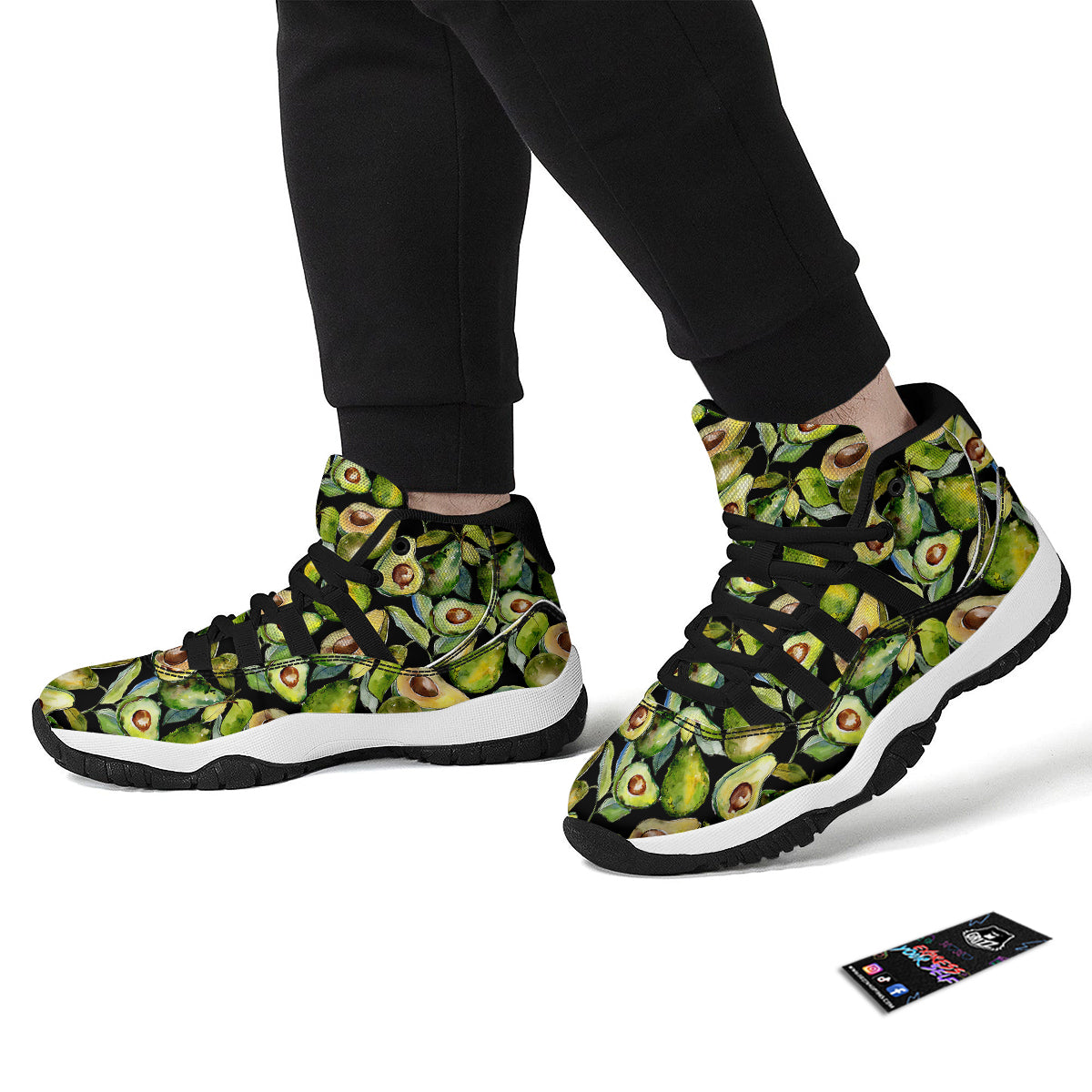 Avocado Watercolor Print Pattern Black Bball Shoes-grizzshop