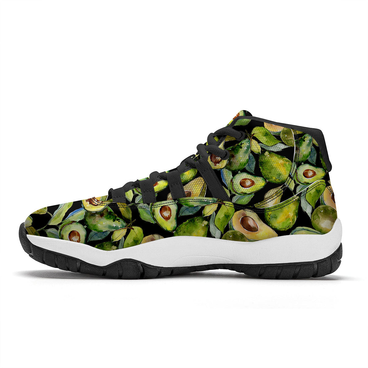 Avocado Watercolor Print Pattern Black Bball Shoes-grizzshop