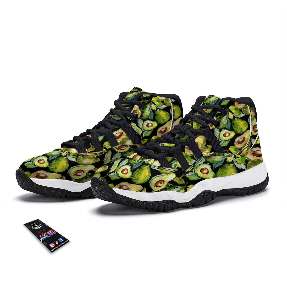 Avocado Watercolor Print Pattern Black Bball Shoes-grizzshop