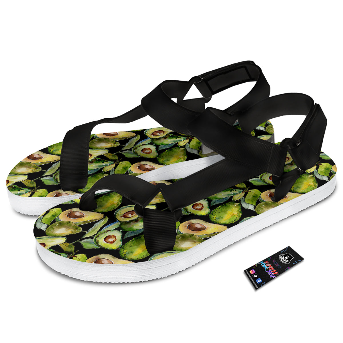 Avocado Watercolor Print Pattern Black Open Toe Sandals-grizzshop