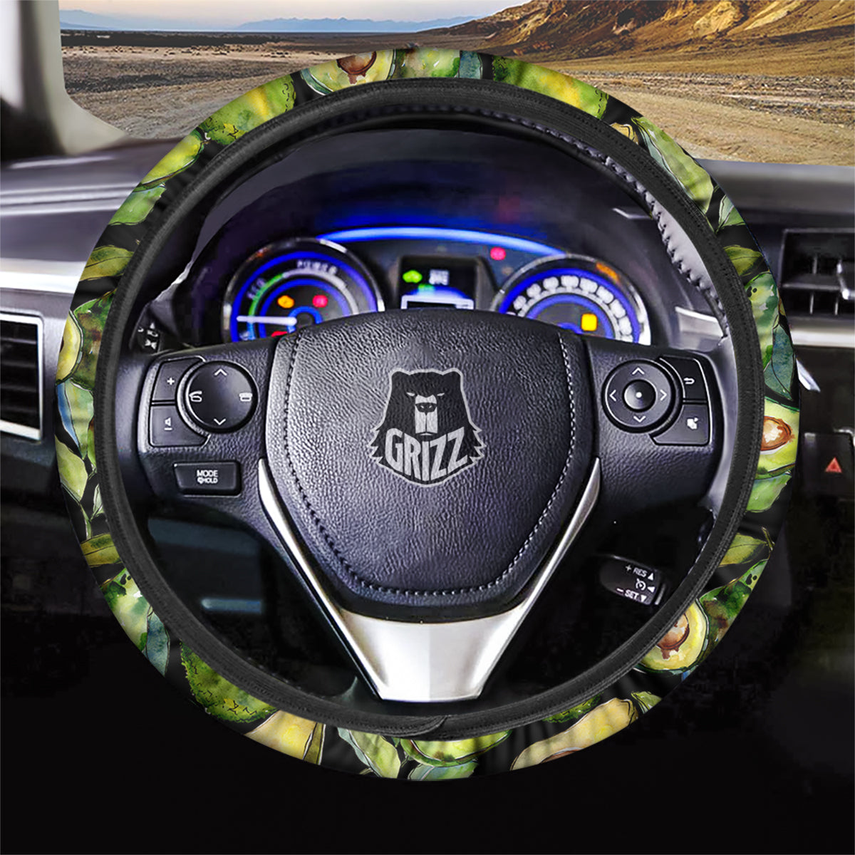 Avocado Watercolor Print Pattern Car Steering Wheel Cover-grizzshop