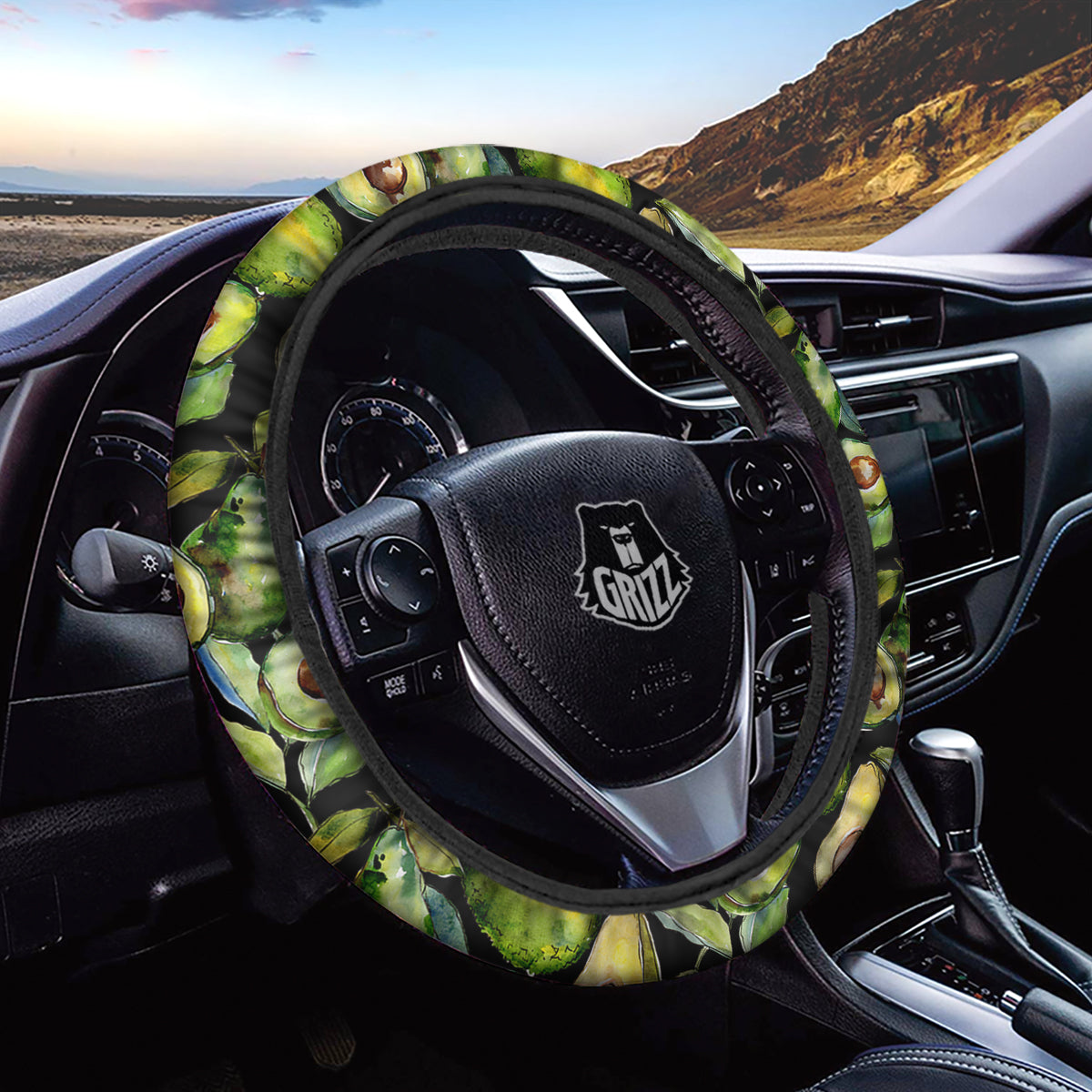Avocado Watercolor Print Pattern Car Steering Wheel Cover-grizzshop