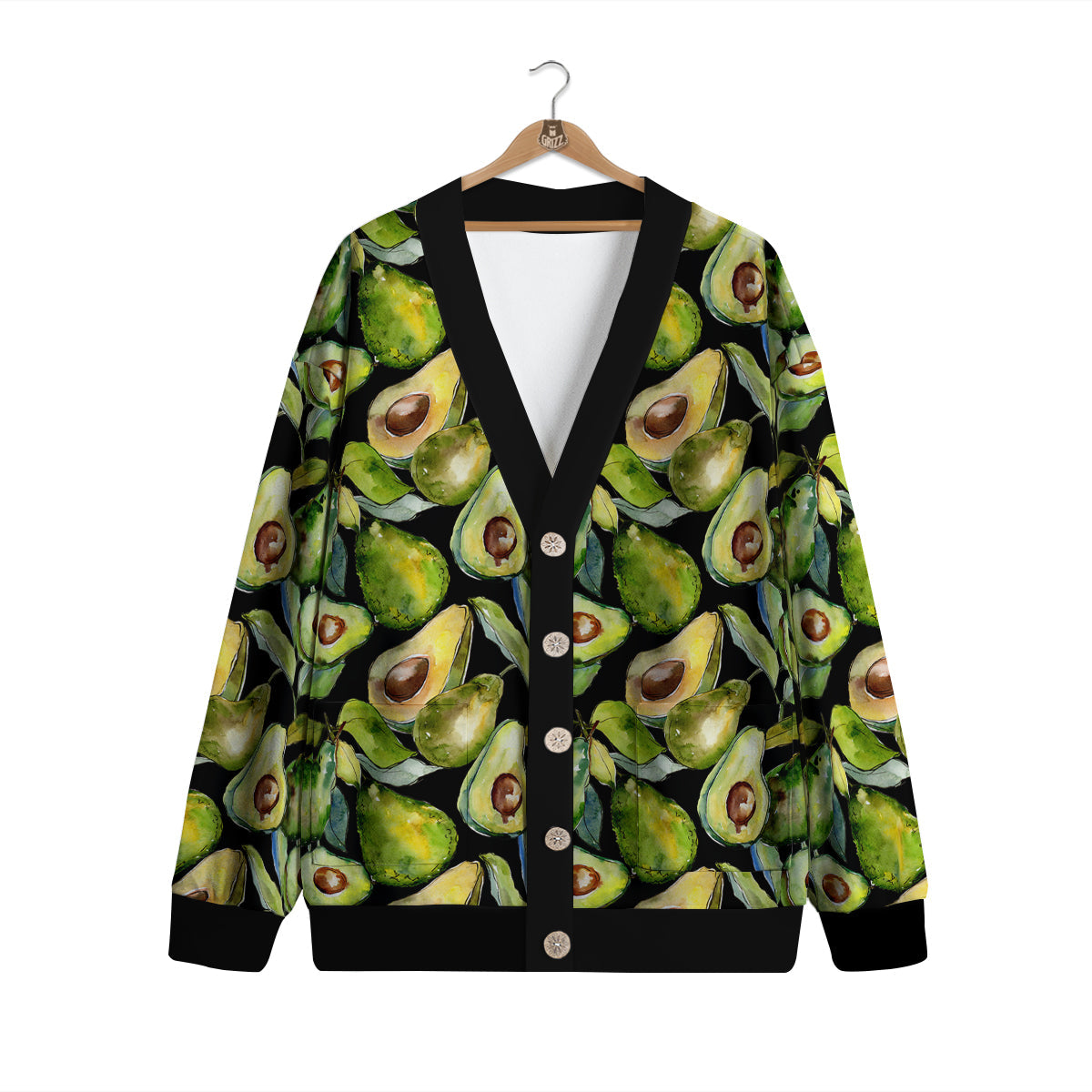 Avocado Watercolor Print Pattern Cardigan-grizzshop