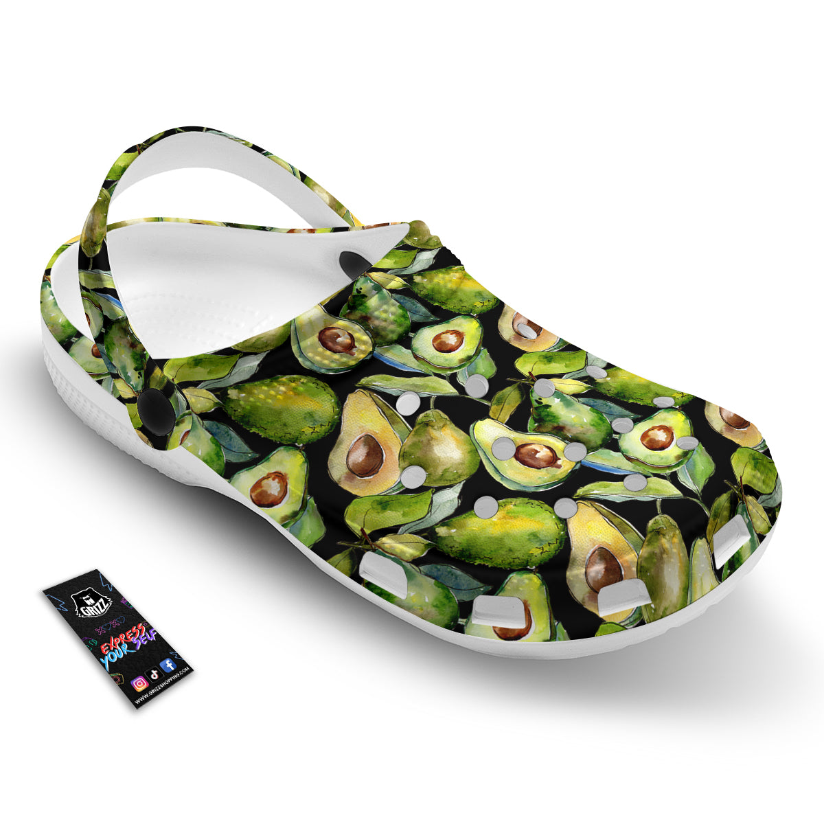 Avocado Watercolor Print Pattern Clog-grizzshop