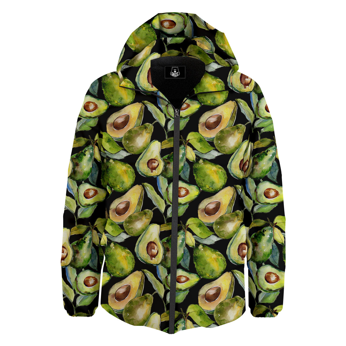 Avocado Watercolor Print Pattern Down Jacket-grizzshop