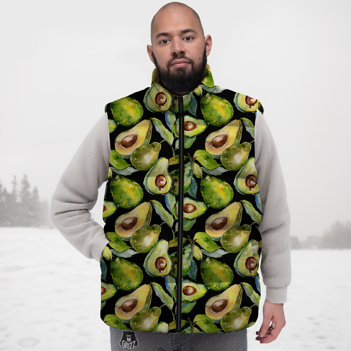Avocado Watercolor Print Pattern Down Vest