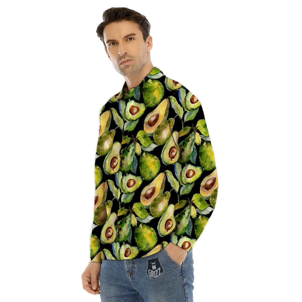 Avocado Watercolor Print Pattern Men's Dress Shirts-grizzshop