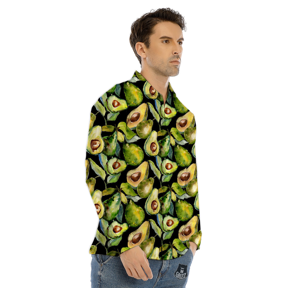 Avocado Watercolor Print Pattern Men's Dress Shirts-grizzshop