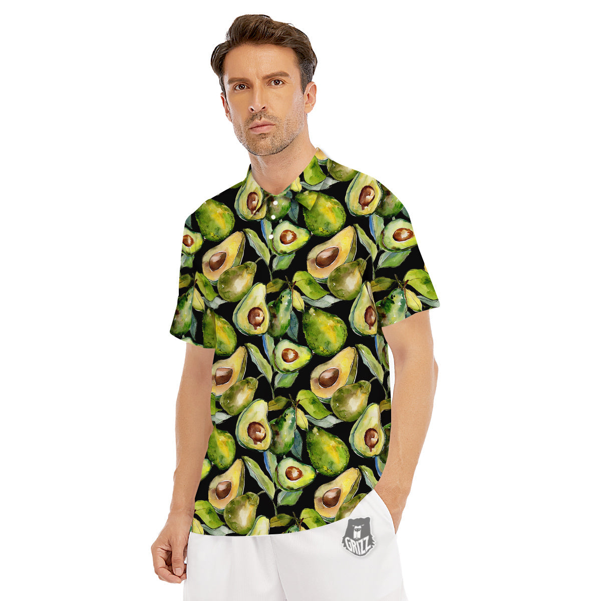 Avocado Watercolor Print Pattern Men's Golf Shirts-grizzshop