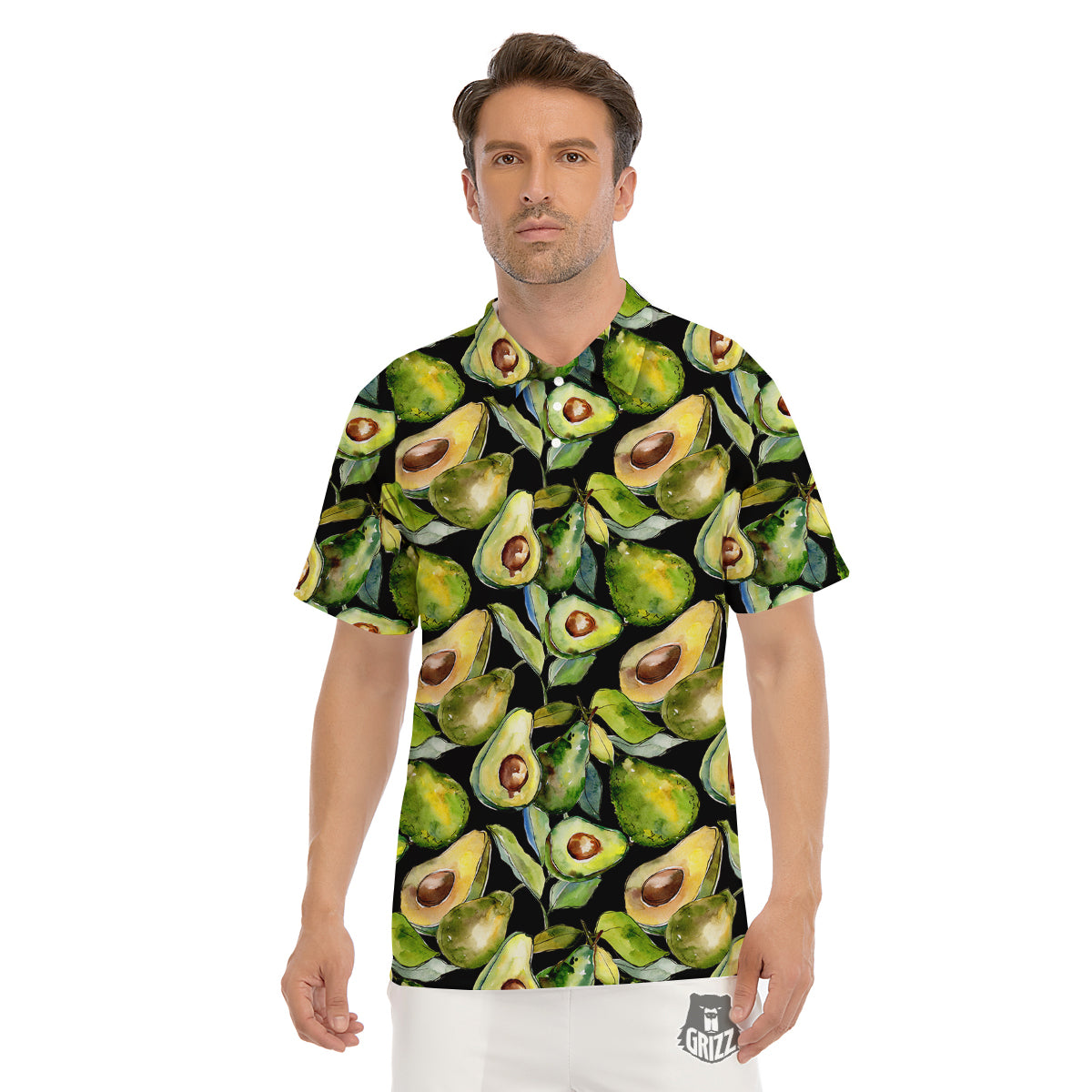 Avocado Watercolor Print Pattern Men's Golf Shirts-grizzshop
