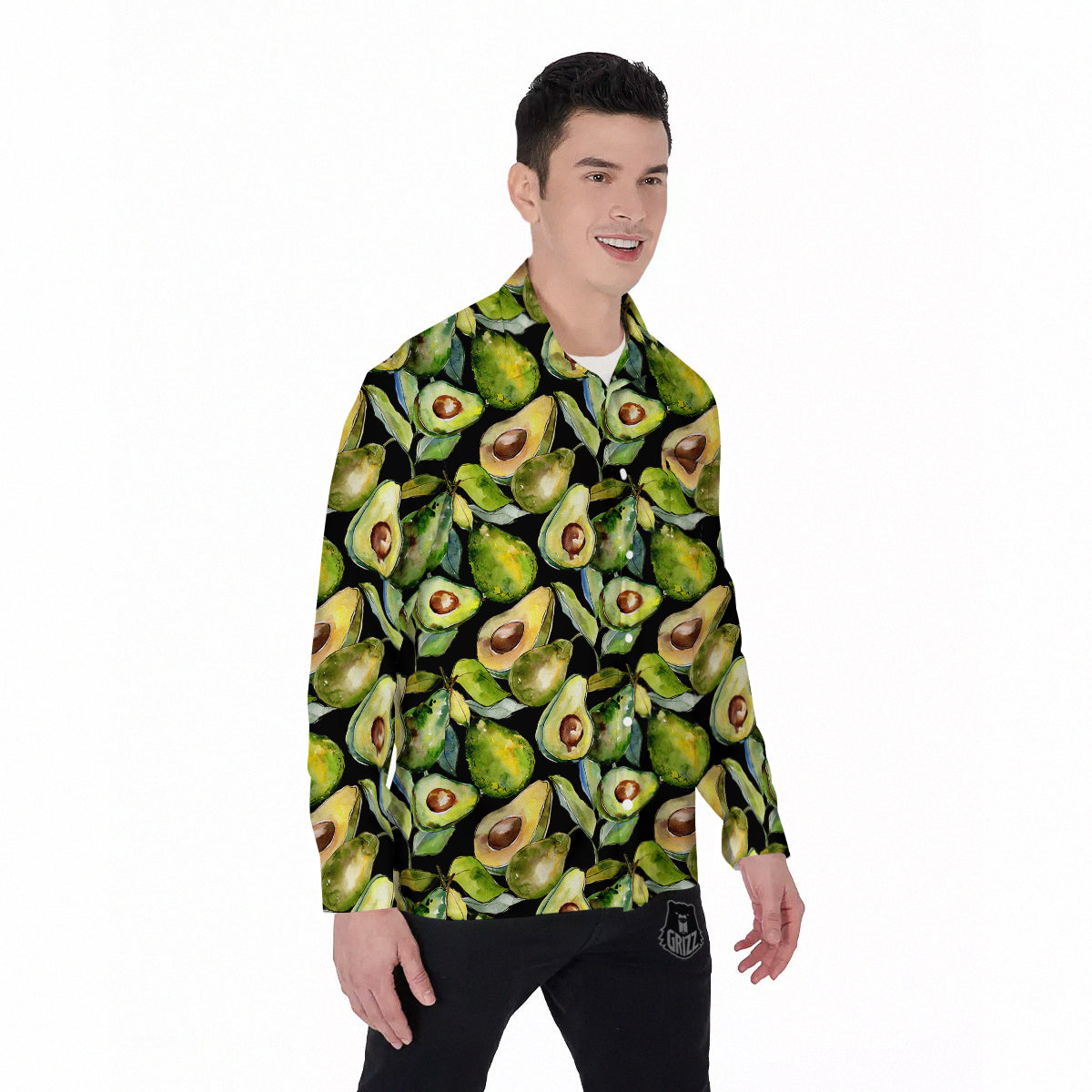 Avocado Watercolor Print Pattern Men's Long Sleeve Shirts-grizzshop