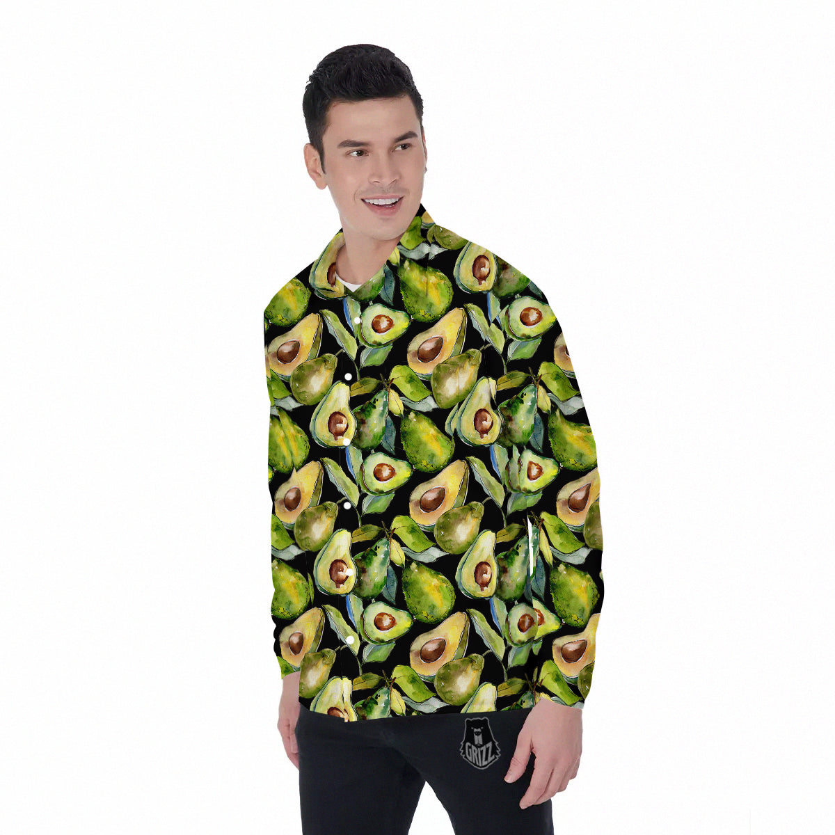 Avocado Watercolor Print Pattern Men's Long Sleeve Shirts-grizzshop